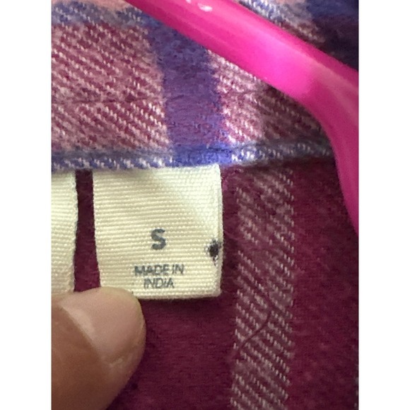 Outdoor Kids Plaid Flannel Button Up Shirt Purple Pink Blue Size S - Picture 6 of 6
